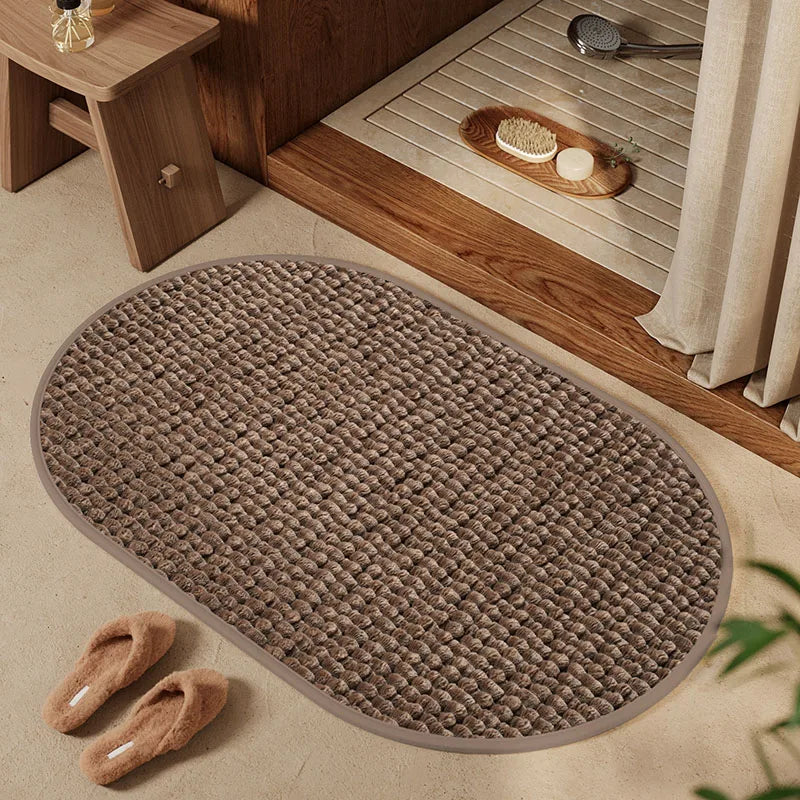 High-End Absorbent Floor Mat for Bathroom Luxury Solid Color Thickened Entrance Doormat Simple Square/oval Dust Removal Rugs
