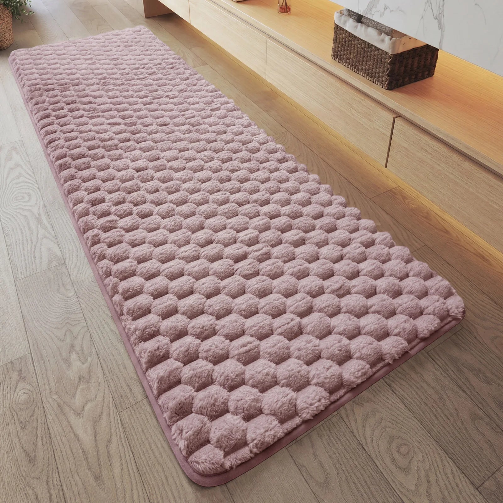 Long Solid Color Particle Velvet Memory Foam Bath Mat, Absorbent Quick Dry Non-Slip Bathroom Runner Rug for Shower