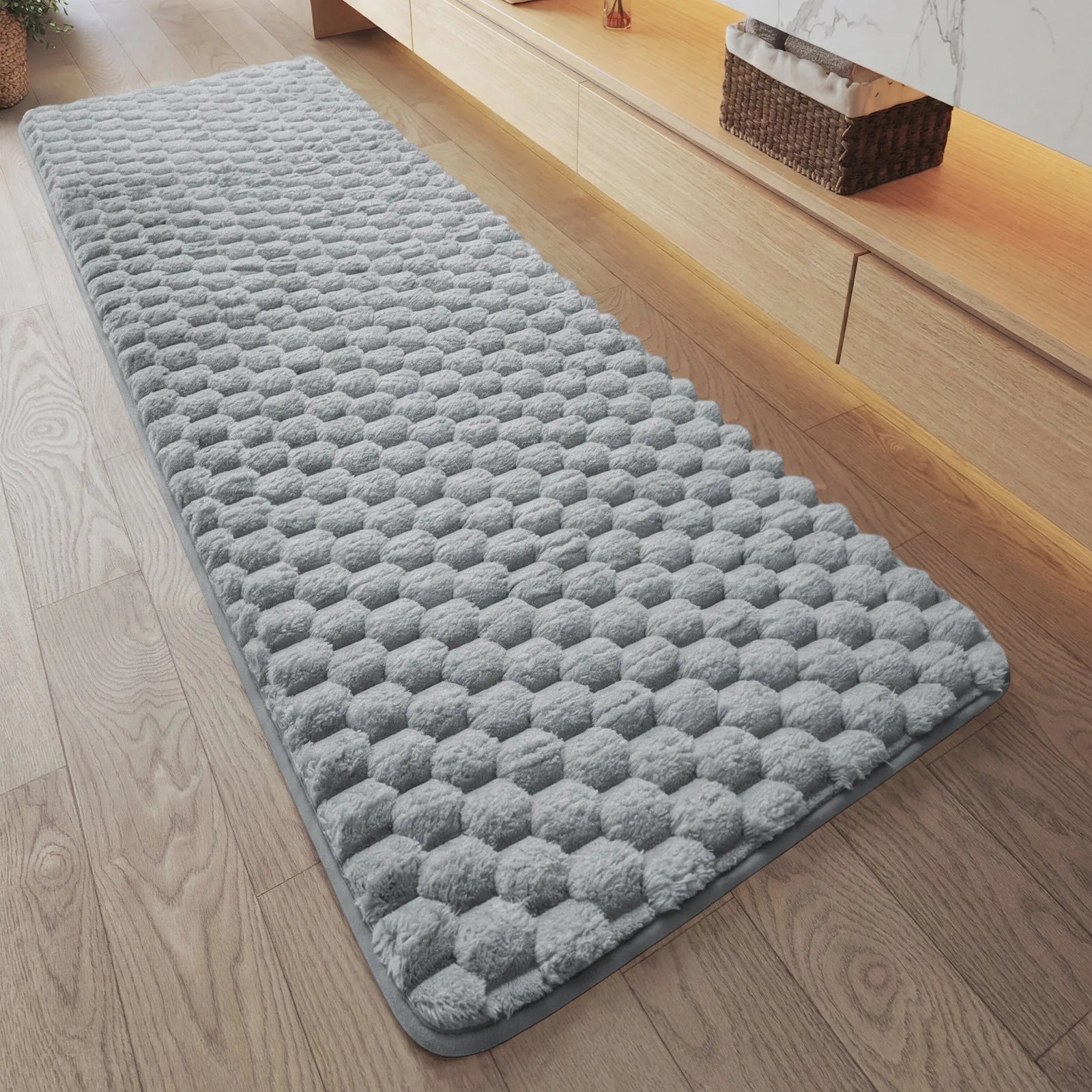 Long Solid Color Particle Velvet Memory Foam Bath Mat, Absorbent Quick Dry Non-Slip Bathroom Runner Rug for Shower