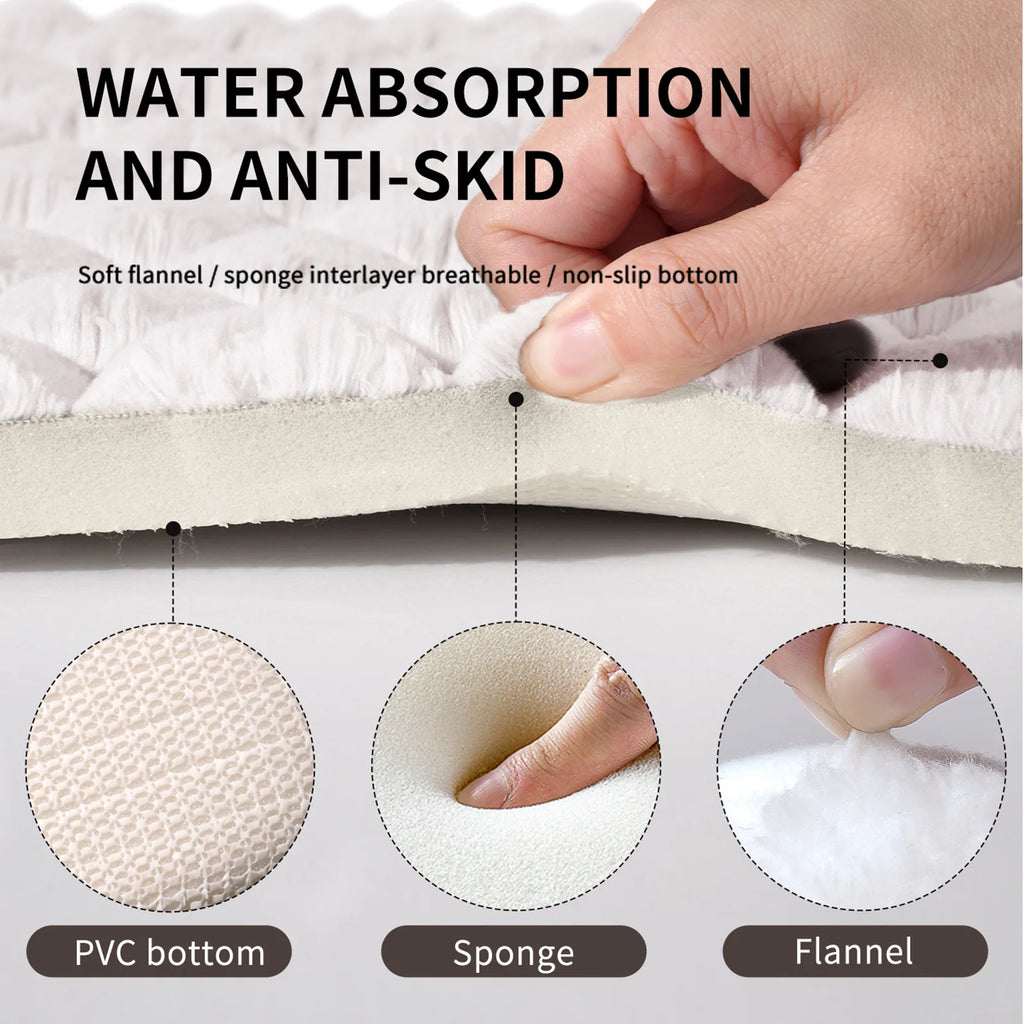 Long Solid Color Particle Velvet Memory Foam Bath Mat, Absorbent Quick Dry Non-Slip Bathroom Runner Rug for Shower