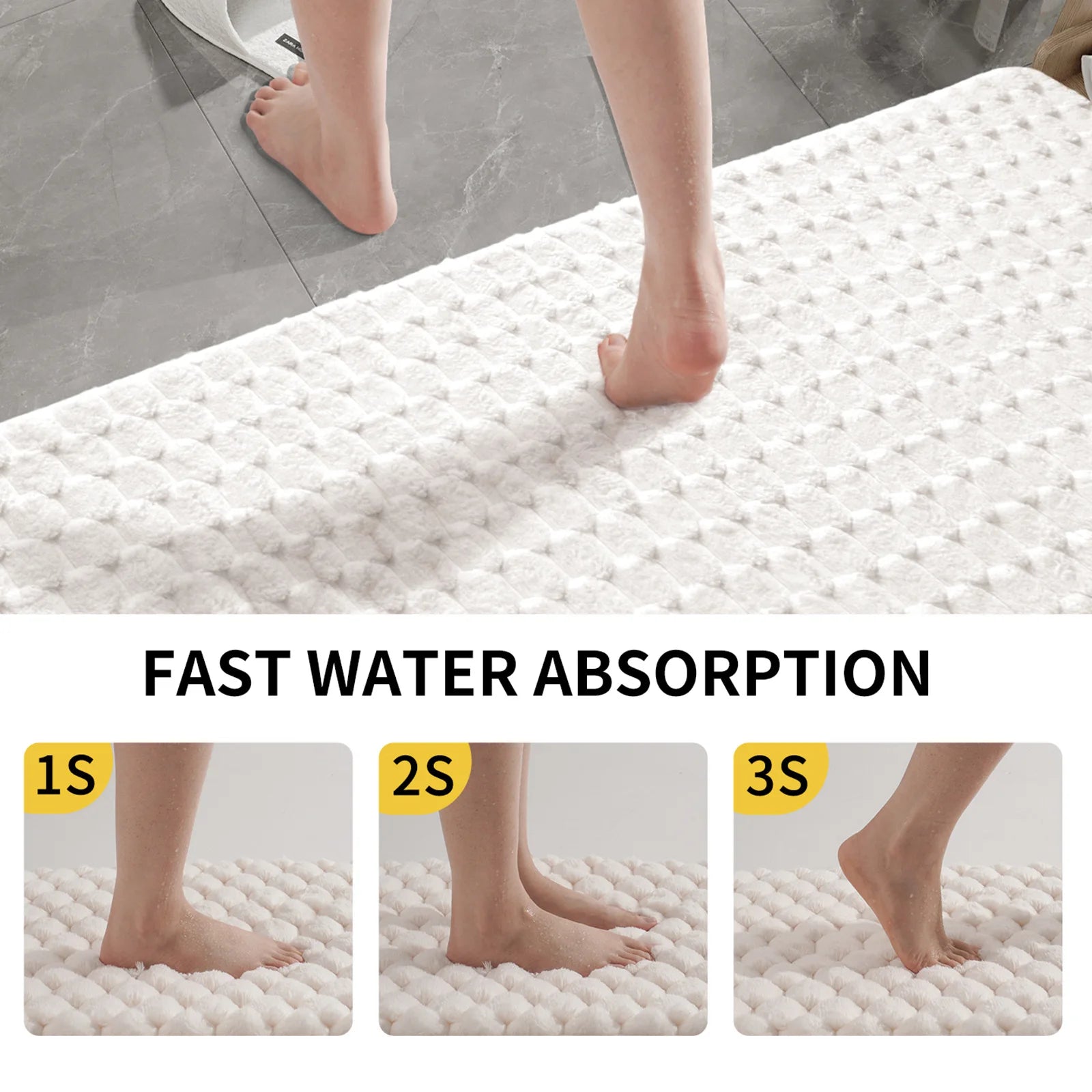 Long Solid Color Particle Velvet Memory Foam Bath Mat, Absorbent Quick Dry Non-Slip Bathroom Runner Rug for Shower