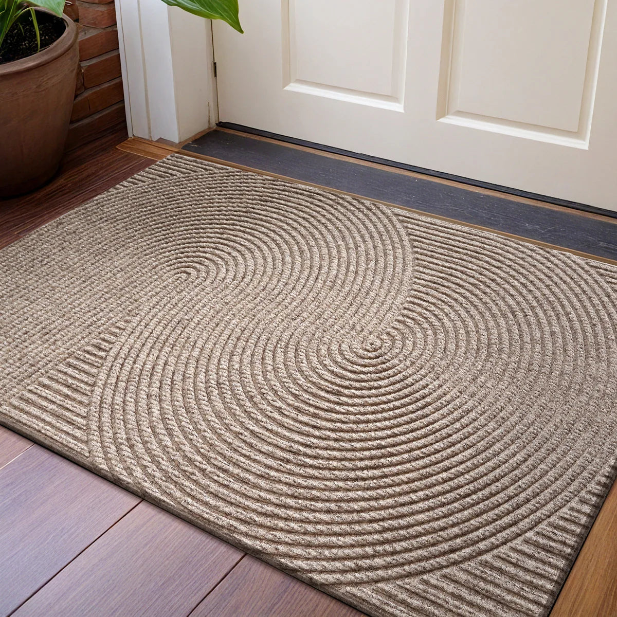 3D Groove Outdoor Doormat, TPR Anti-Slip Floor Mat, Dustproof Wear-Resistant Polyester Rug for Porch, Home Entrance Decor