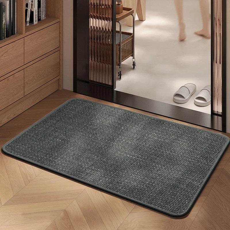 Solid Light Grey Woven Texture Doormat Non Slip Wear Resistant Indoor Entryway Floor Mat