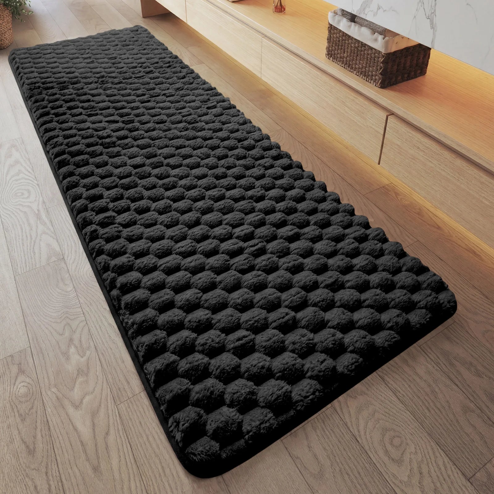 Long Solid Color Particle Velvet Memory Foam Bath Mat, Absorbent Quick Dry Non-Slip Bathroom Runner Rug for Shower