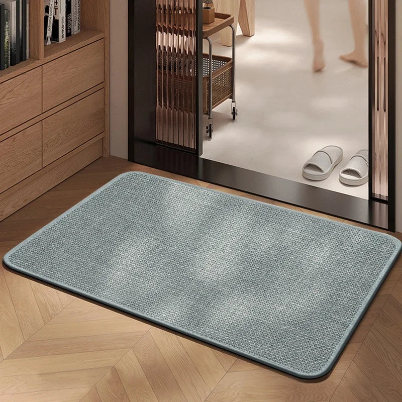Solid Light Grey Woven Texture Doormat Non Slip Wear Resistant Indoor Entryway Floor Mat