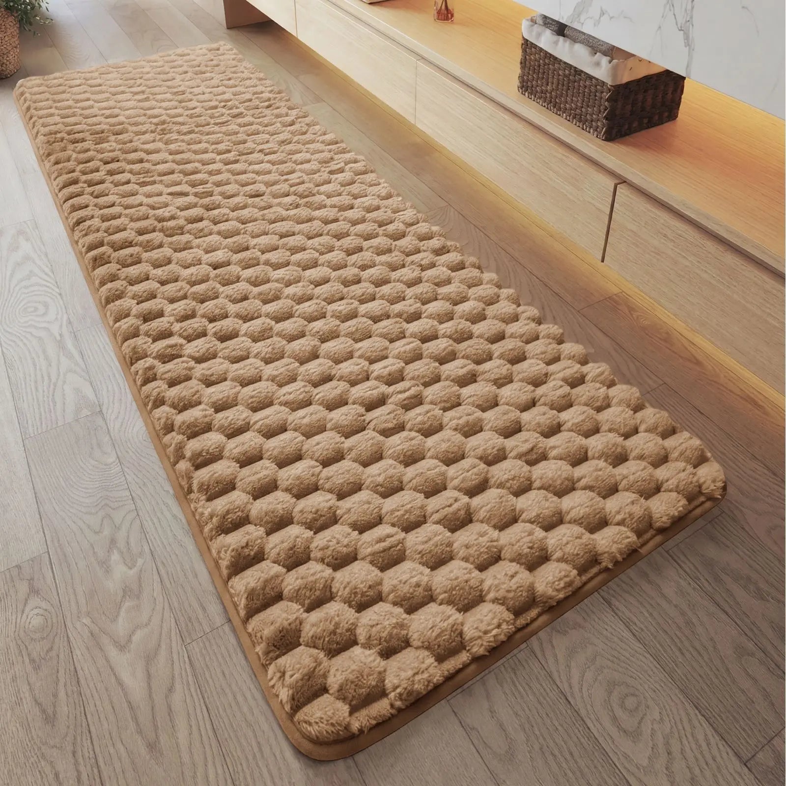 Long Solid Color Particle Velvet Memory Foam Bath Mat, Absorbent Quick Dry Non-Slip Bathroom Runner Rug for Shower