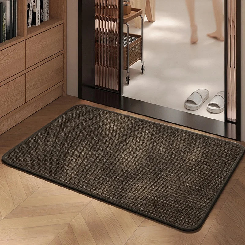 Solid Light Grey Woven Texture Doormat Non Slip Wear Resistant Indoor Entryway Floor Mat