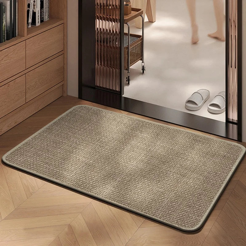 Solid Light Grey Woven Texture Doormat Non Slip Wear Resistant Indoor Entryway Floor Mat